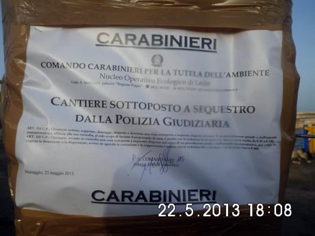 Porto Turistico di Campomarino- I Carabinieri del NOE di Lecce sequestrano il cantiere dragaggio‏