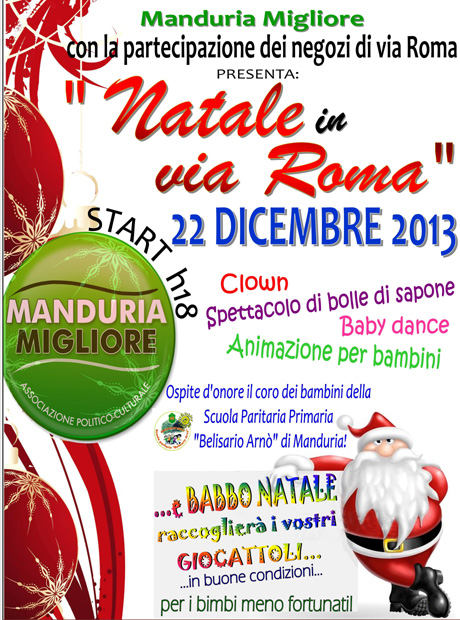 MANDURIA. L’Associazione Politico-Culturale MANDURIA MIGLIORE organizza l’evento “Natale in Via Roma”