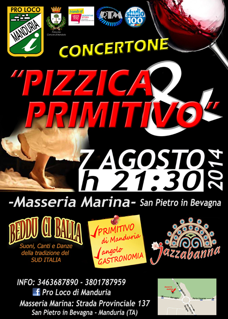 MANDURIA. S. Pietro in Bevagna. Evento: PIZZICA & PRIMITIVO I Ed.