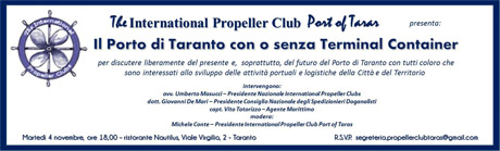 TARANTO. Propeller Club Taras: un incontro sul terminal container del porto