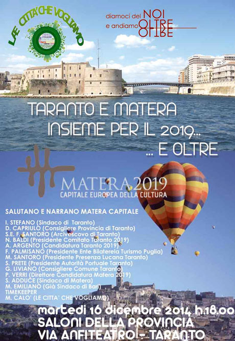 TARANTO e MATERA INSIEME PER IL 2019 … E OLTRE