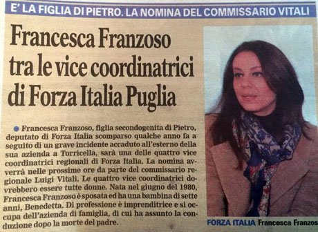 Francesca  Franzoso, neo vicecordinatrice regionale di Forza Italia Puglia