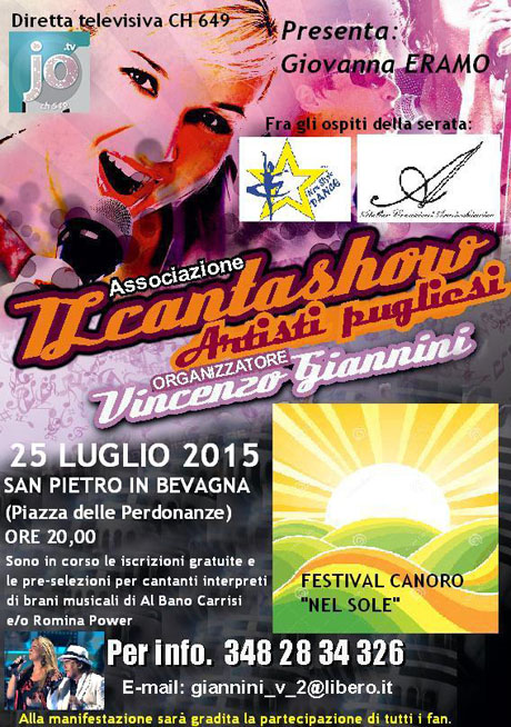 Festival Canoro “NEL SOLE” a San Pietro in Bevagna giorno 25 Luglio 2015