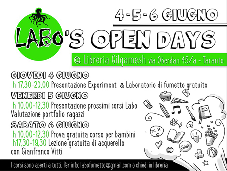 Taranto. LABO’S OPEN DAYS 2015 (4-5-6 GIUGNO c/o LIBRERIA GILGAMESH)