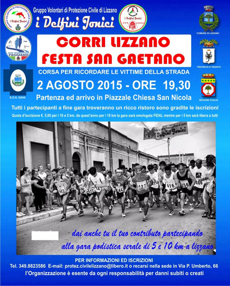 LIZZANO. Presentata la “2° Edizione Corri Lizzano Festa San Gaetano” per ricordare le vittime della strada