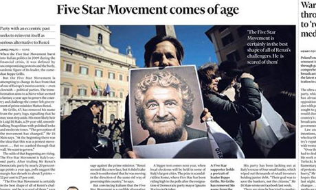 FINANCIAL TIMES: “Il MoVimento 5 Stelle è maturo. Un partito dal passato eccentrico si reinventa come seria alternativa a Renzi”
