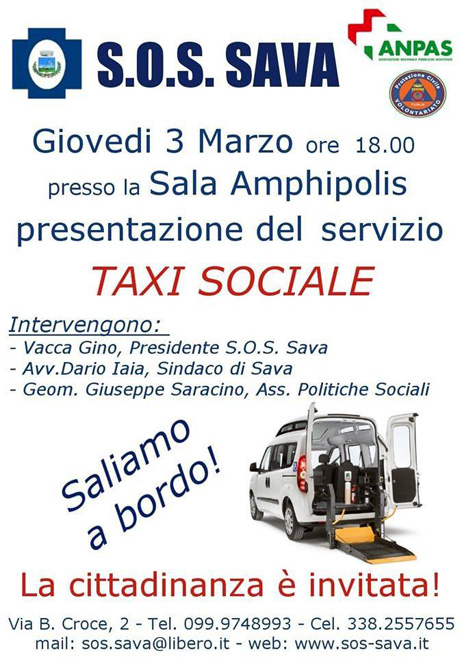 SOS Sava. Presentazione del servizio sociale di taxi Pubblica Assistenza