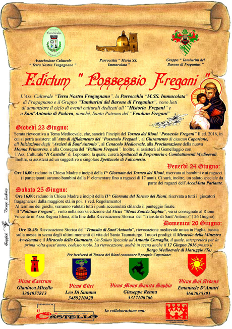FRAGAGNANO. “Edictum Fregani”: Un ciclo di eventi culturali dal Medioevo ad oggi per Sant’Antonio di Padova