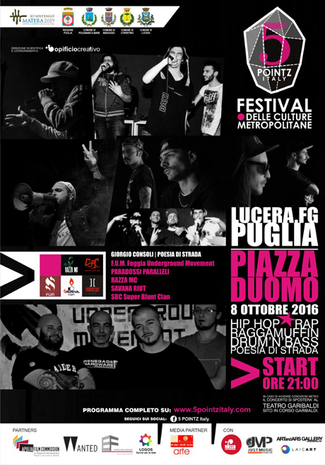 LUCERA (Fg). 5 POINZ Italy. Festival delle Culture Metropolitane. Dal 7 al 9 ottobre