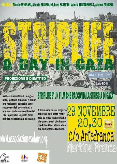 Martina Franca. L’ASSOCIAZIONE SALAM ORGANIZZA “StripLife: Gaza in a day”. Videoproiezione e dibattito