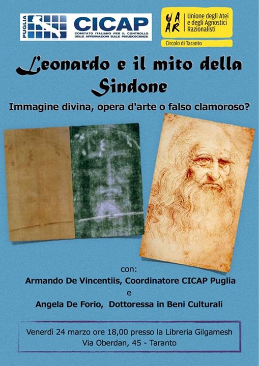 TARANTO. Conferenza pubblica. “Leonardo e il mito della Sindone”