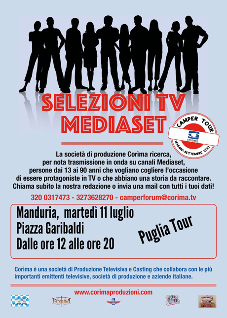 Manduria. SELEZIONI PER PROGRAMMA TV MEDIASET – CAMPER TOUR
