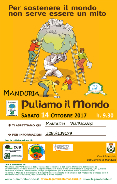 MANDURIA. Il Circolo Legambiente Manduria e CEA Centro di Educazione Ambientale organizzano “Puliamo il Mondo”