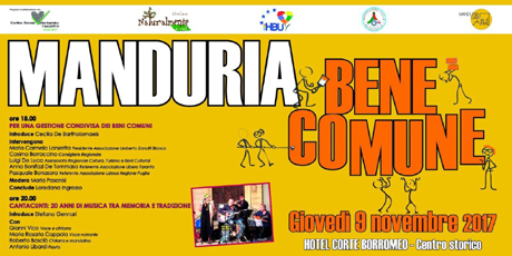 MANDURIA. Giovedì 9 novembre convegno sul tema “Manduria Bene Comune”