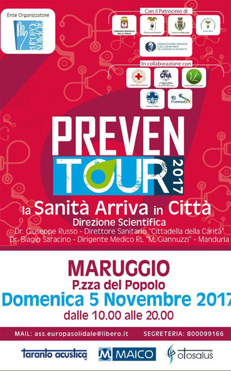 MARUGGIO. Domani arriva il PrevenTour 2017