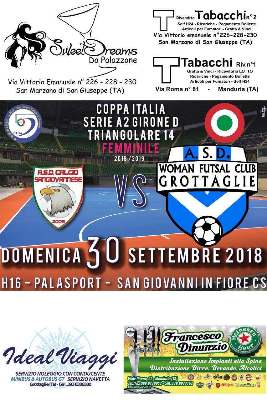 Tutto pronto per l’esordio in coppa Italia della Woman Futsal Club Grottaglie che oggi affronterà la Sangiovannese in trasferta