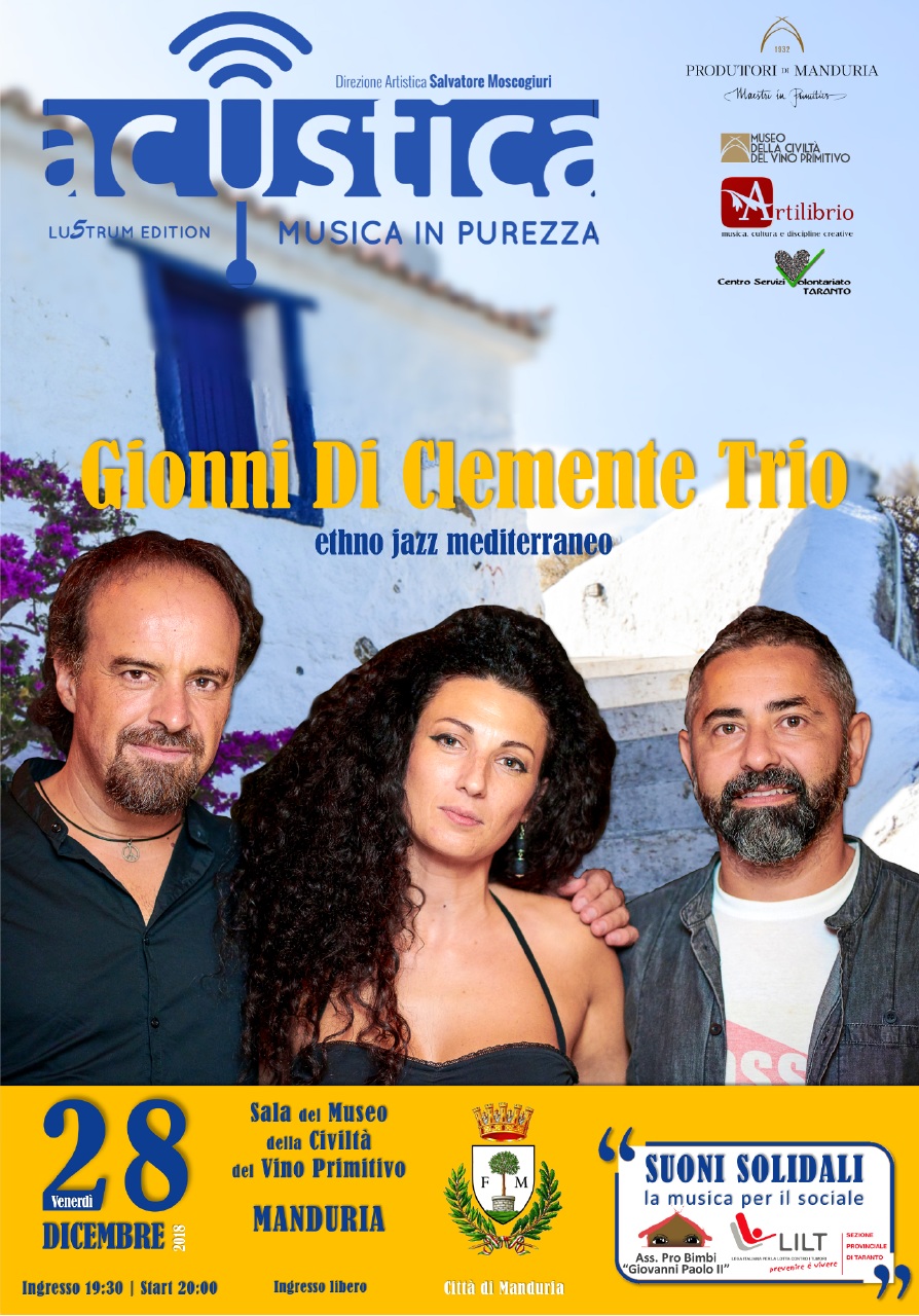 MANDURIA. Gionni Di Clemente Trio e solidarietà nella terza data di Acustica