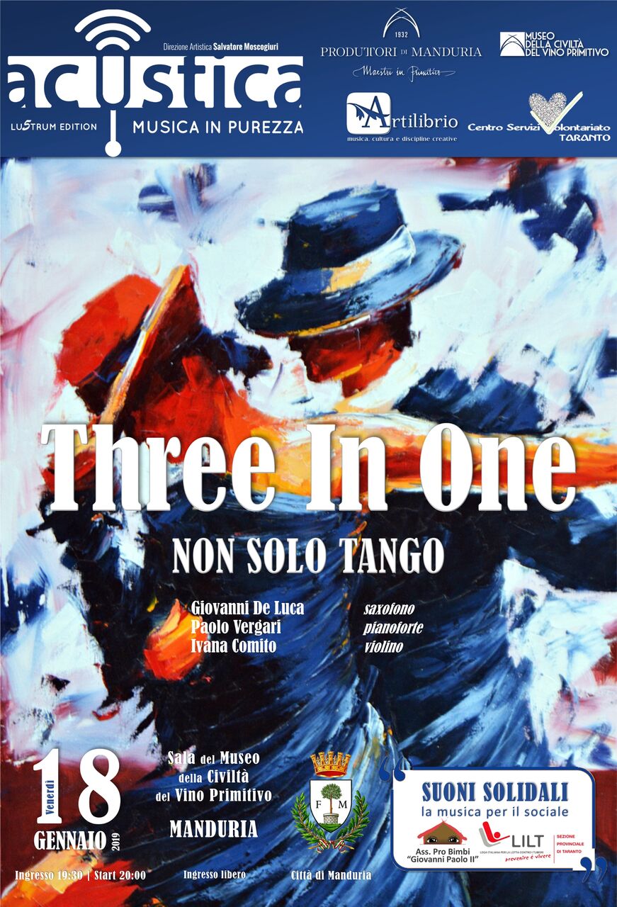 MANDURIA.  Tango e non solo ad Acustica con il trio ‘Three In One‘