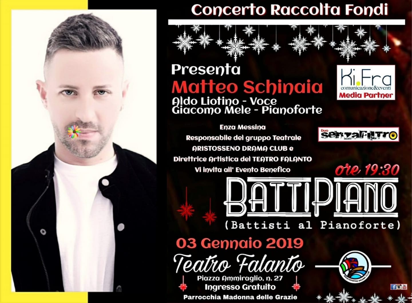 TARANTO. I SenzaFiltro in duo si esibiranno per beneficenza. Presenta la serata Matteo Schinaia