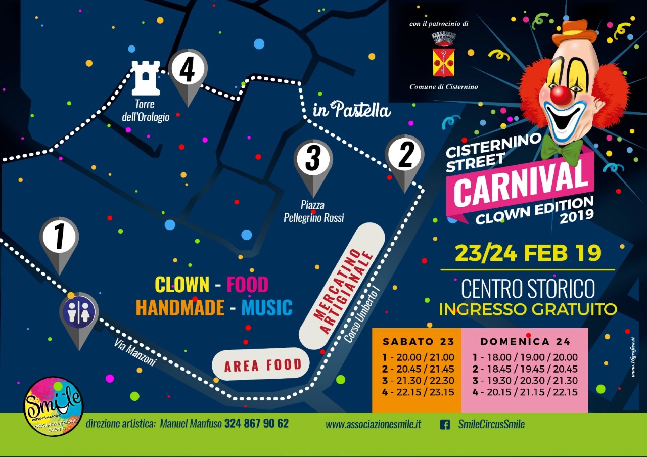 CISTERNINO STREET CARNIVAL. CLOWN EDITION 2019. Il divertimento si fa largo tra le vie di Cisternino, o meglio, si fa strada