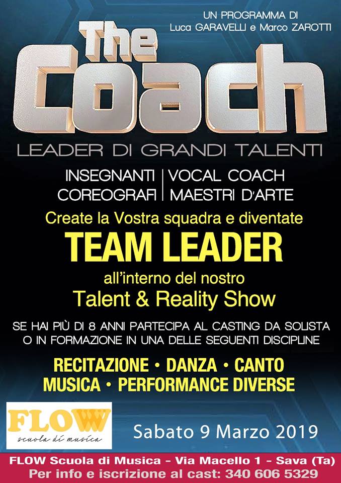 SAVA.  9 Marzo. Arriva il casting per la trasmissione de La7 “The Coach”