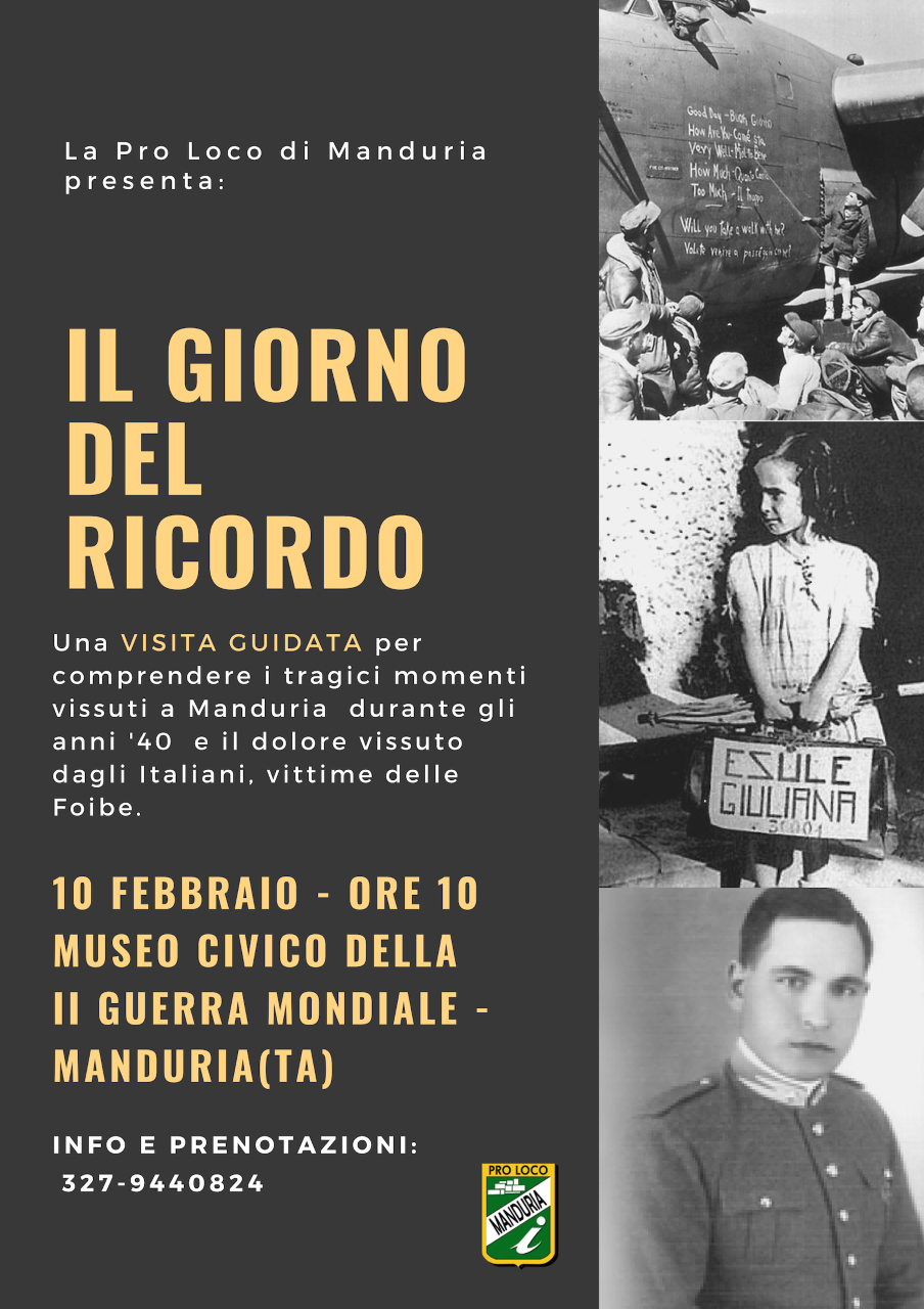 MANDURIA. A.T. Pro Loco: “10 febbraio, il Giorno del Ricordo”