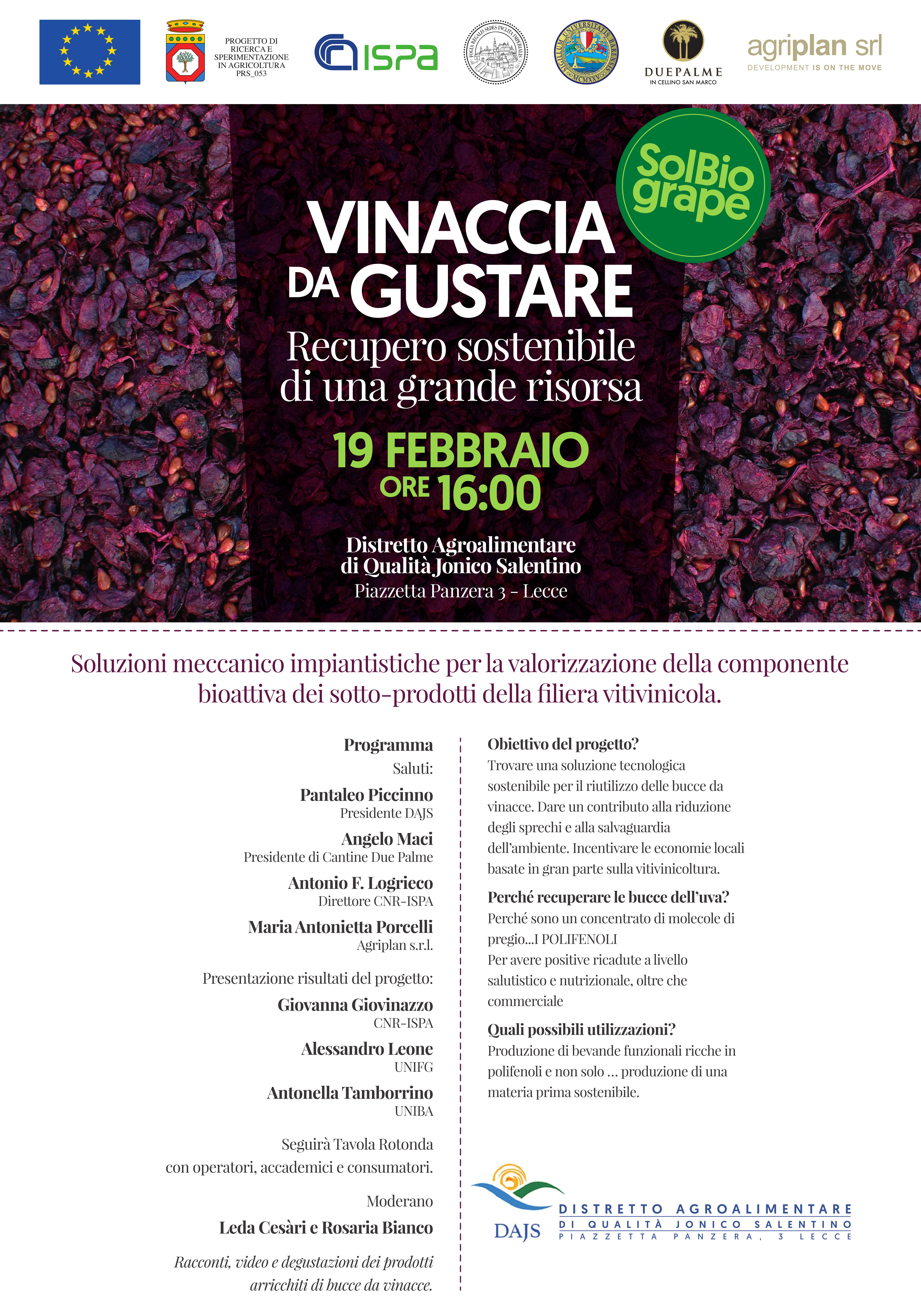 LECCE. Vinaccia da gustare – Recupero sostenibile di una grande risorsa