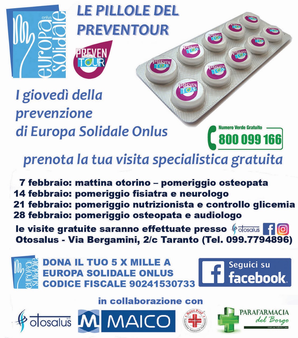 A Taranto la prevenzione sanitaria con le “Pillole del Preventour”