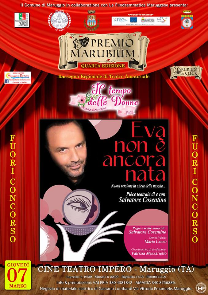 Salvatore Cosentino in scena a Maruggio con “Eva non è ancora nata” per il Tempo delle Donne