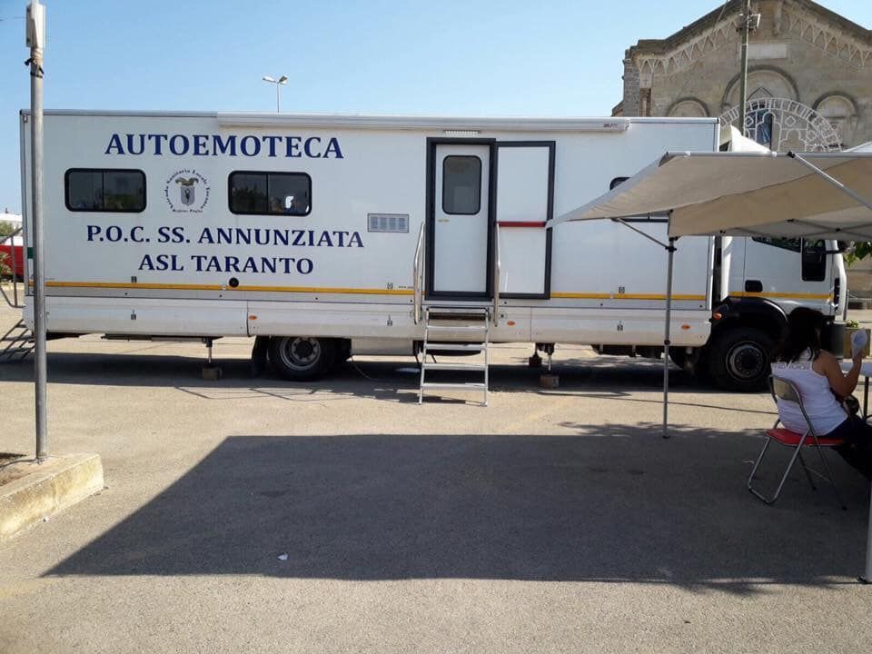 SAN PIETRO IN BEVAGNA (marina di Manduria). Oggi, mercoledì 10 luglio, dalle 17:00 alle 21:30, l’autoemoteca del Centro Trasfusionale dell’Ospedale SS Annunziata di Taranto sosterà in Piazza delle Perdonanze