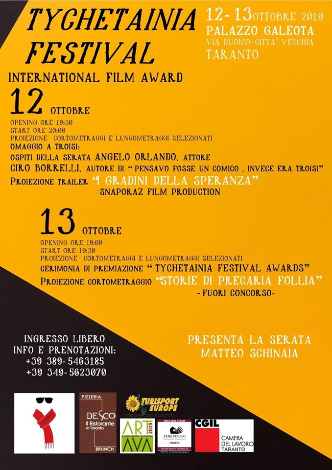 “Tychetainìa”, a Taranto un festival internazionale del cinema: ospite Angelo Orlando di “Pensavo fosse amore… invece era un calesse”