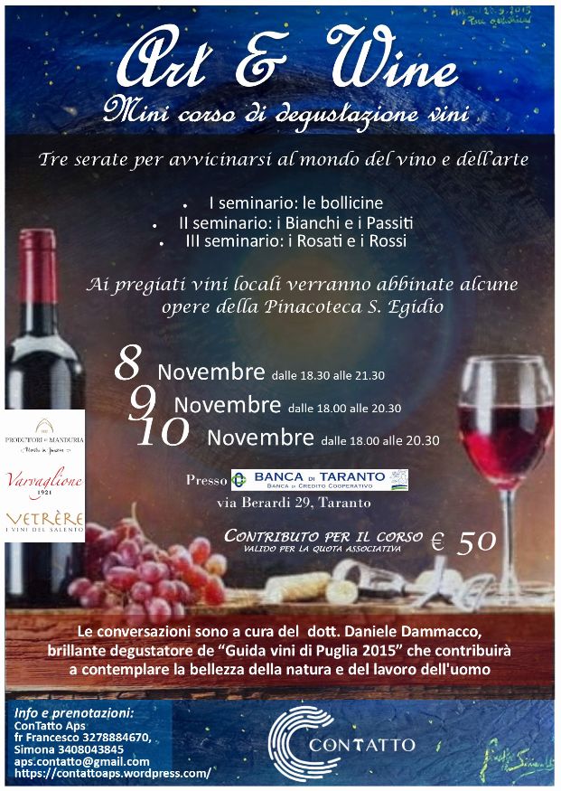 TARANTO. 8-9-10 novembre. Tre giorni di “Approccio alla degustazione del vino”