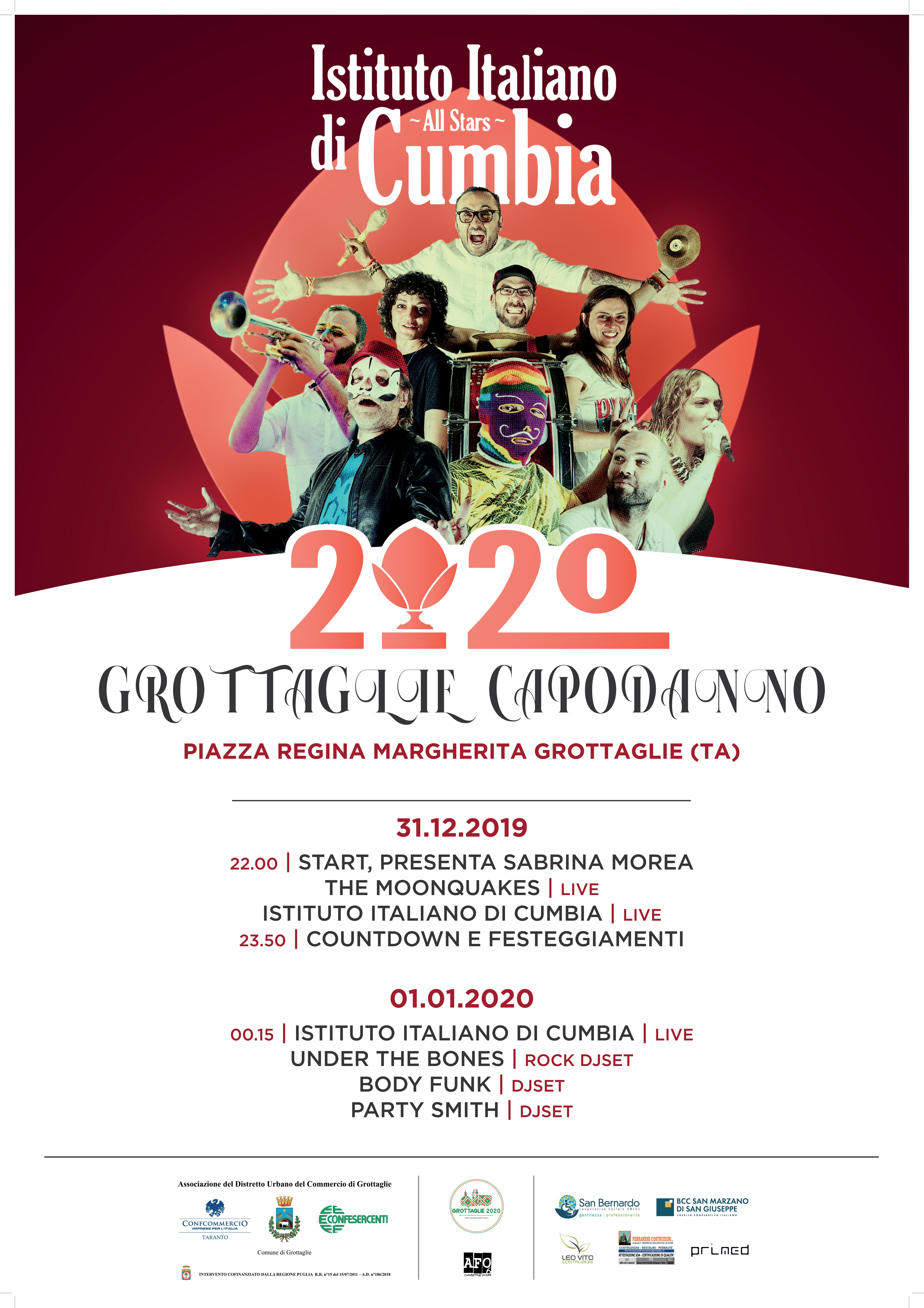 Capodanno 2020 a Grottaglie, il brindisi in Piazza Regina Margherita con l’Istituto Italiano di Cumbia