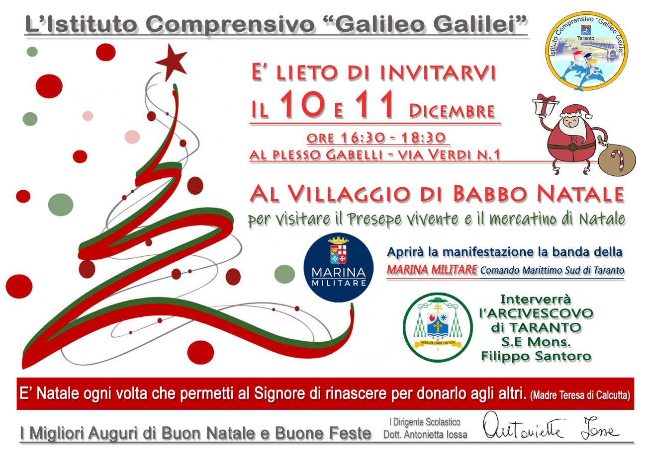 Taranto. PRESEPE VIVENTE E VILLAGGIO DI BABBO NATALE ALL’IC GALILEI