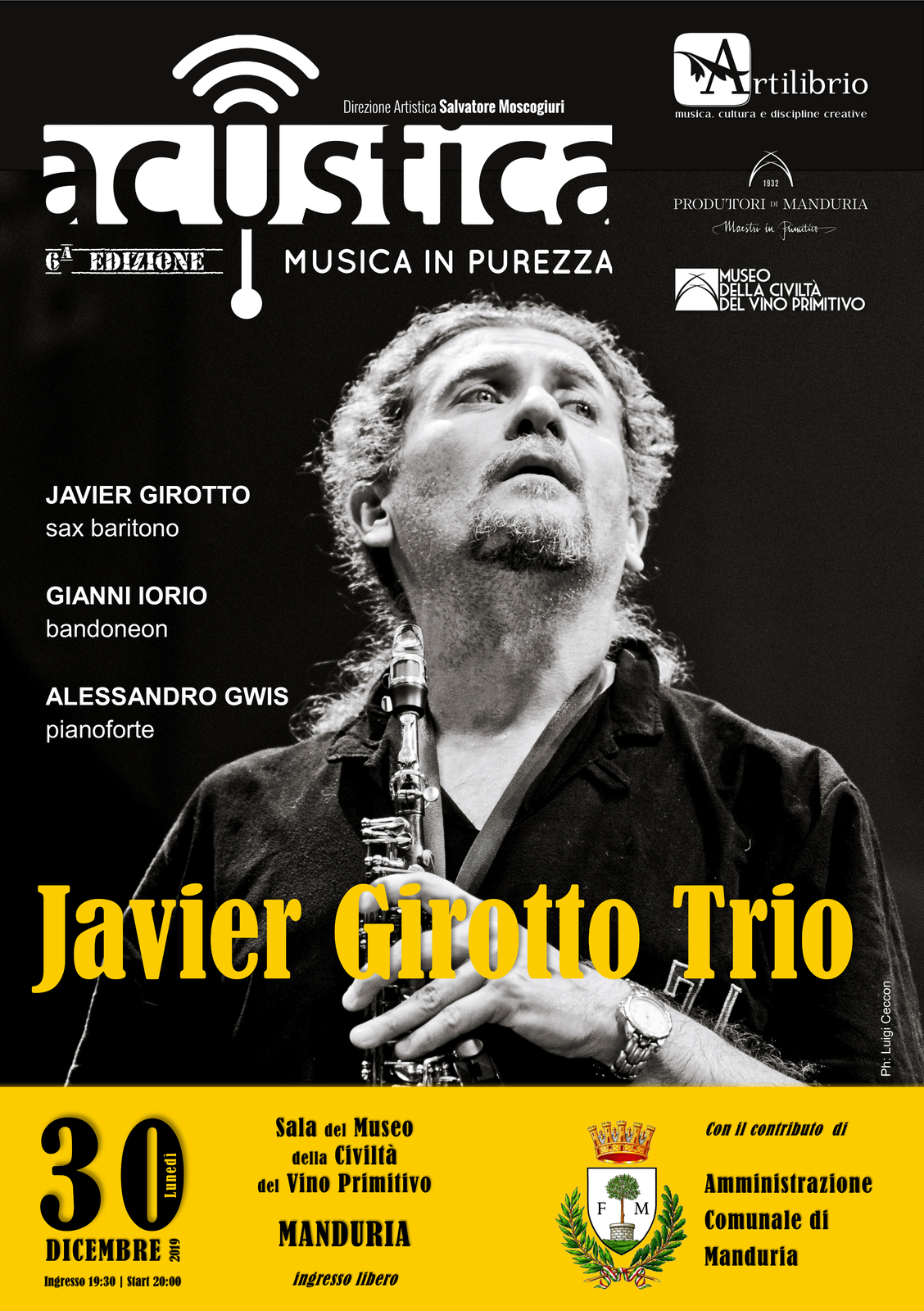 MANDURIA. Ad Acustica in scena un pezzo di storia recente del jazz, con Javier Girotto Trio
