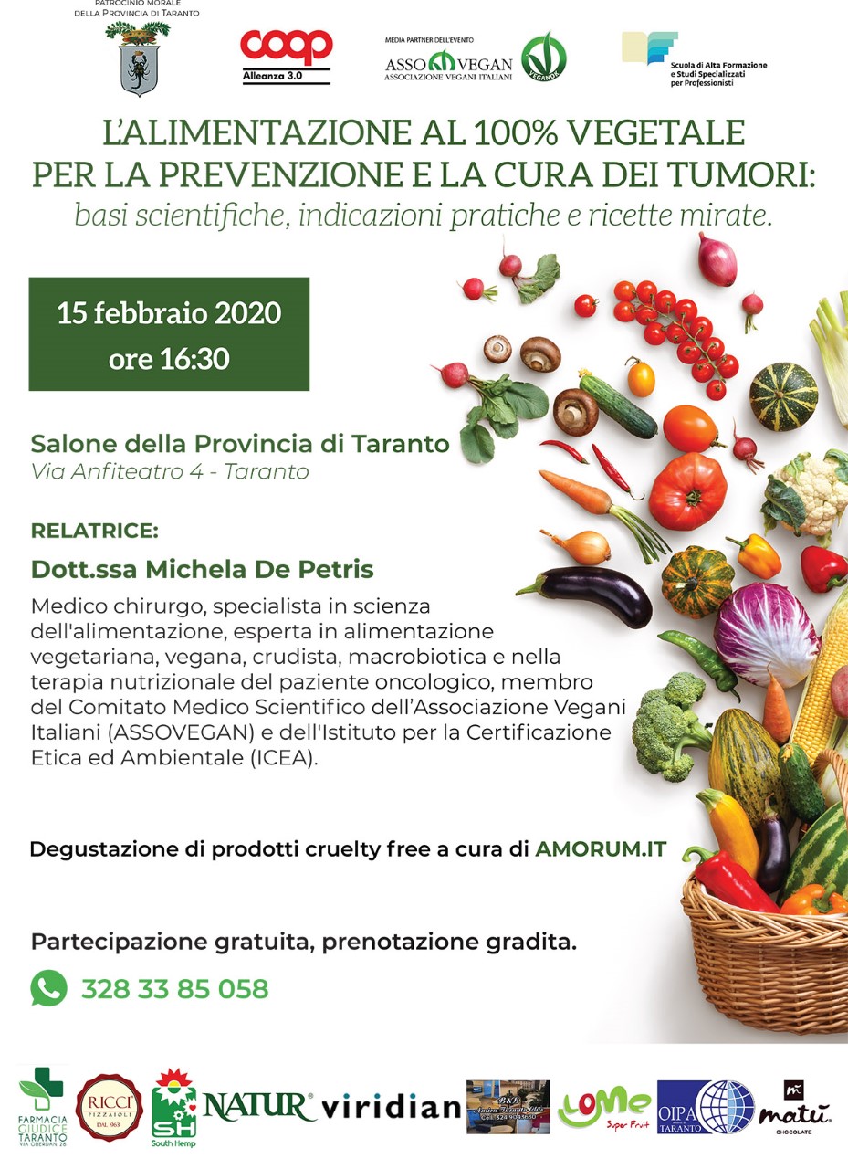A Taranto “L’alimentazione al 100% vegetale per la prevenzione dei tumori”