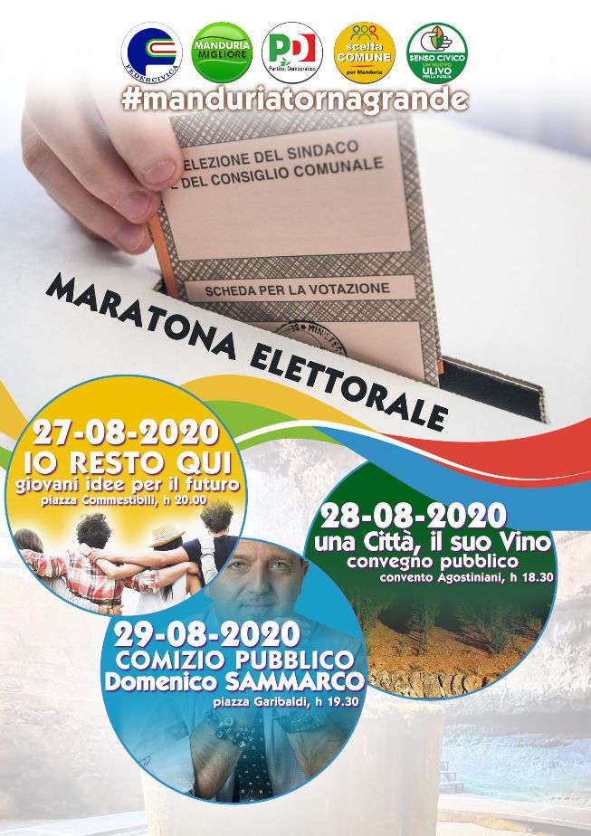 MANDURIA. Maratona dei tre giorni della Coalizione Progressista per Domenico Sammarco Sindaco. Secondo appuntamento