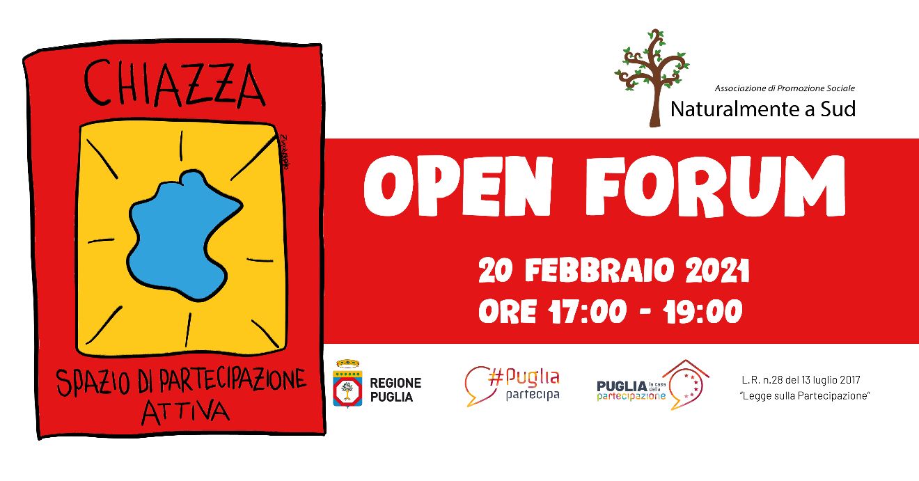 MANDURIA. Open forum. Una imperdibile opportunità di incontro sabato 20 febbraio con il processo partecipativo “Chiazza: spazio di partecipazione attiva”