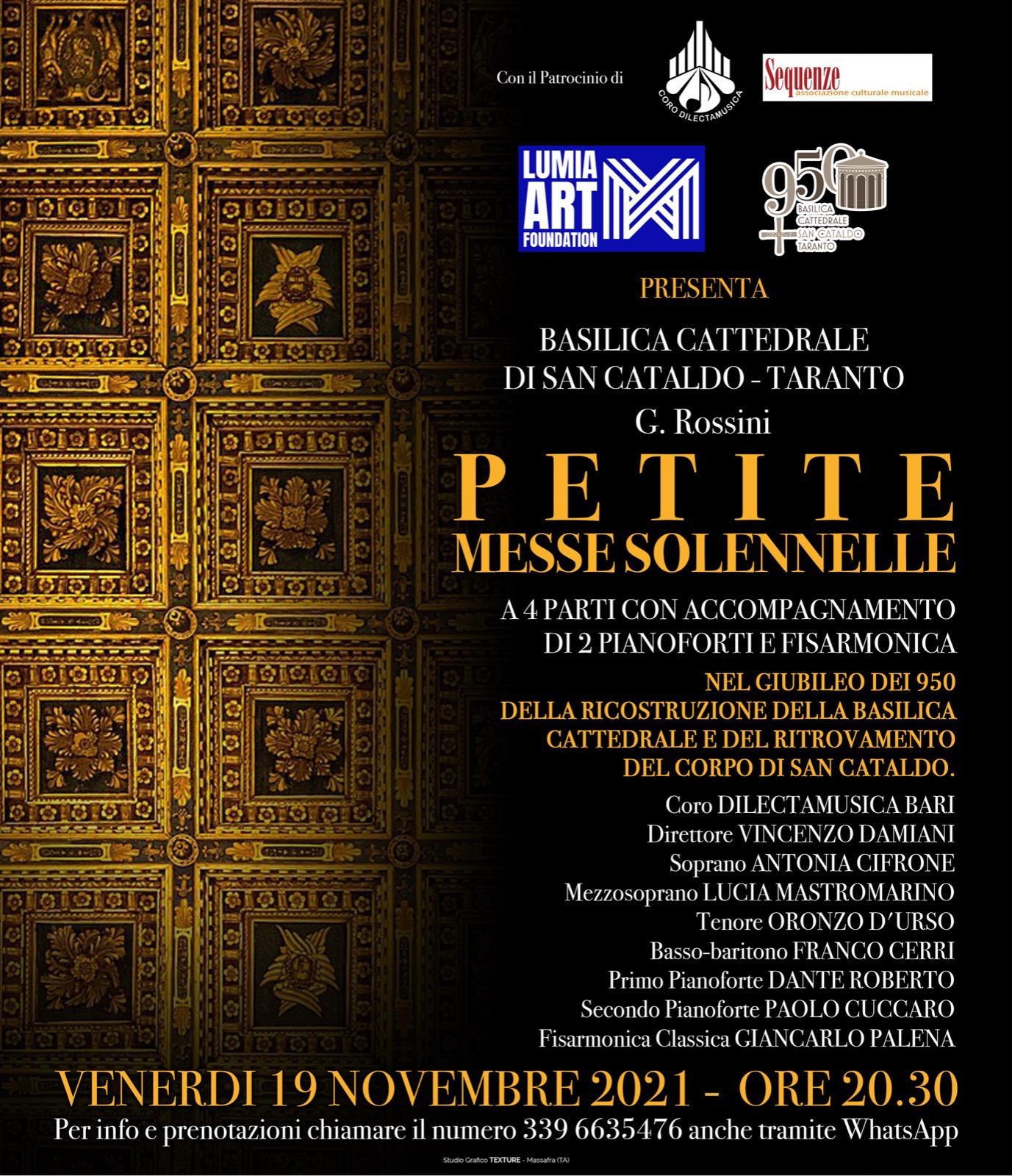 TARANTO. L’Opera di Gioacchino Rossini “Petite Messe Solennelle” nella Cattedrale di San Cataldo
