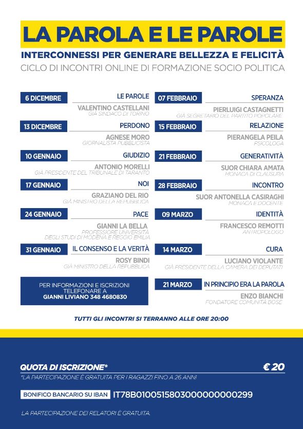 “LA PAROLA e le PAROLE”: questo è il titolo del ciclo di incontri di formazione online che Gianni LIVIANO ha promosso e che vedrà come relatori personaggi di altissimo livello