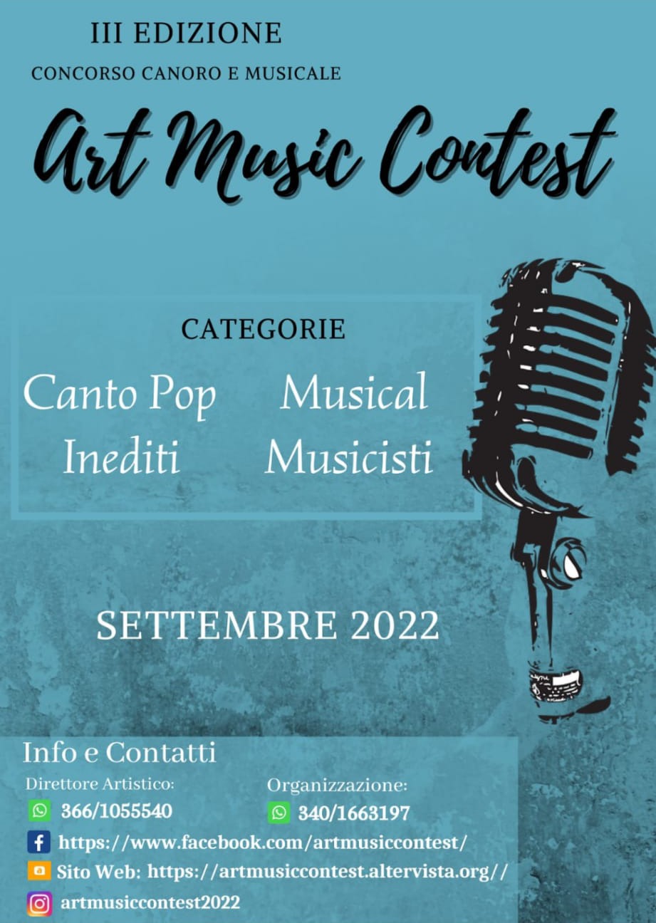 Erchie. TERZA EDIZIONE DEL CONCORSO CANORO MUSICALE “Art Music Contest”.  Fervono i preparativi