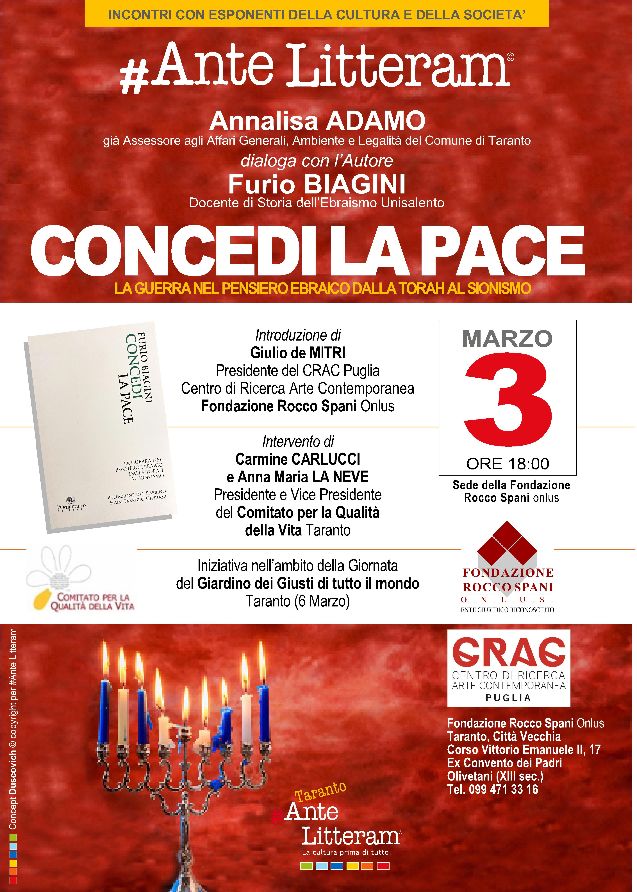 Taranto. “CONCEDI LA PACE”, presentazione del volume di Furio Biagini
