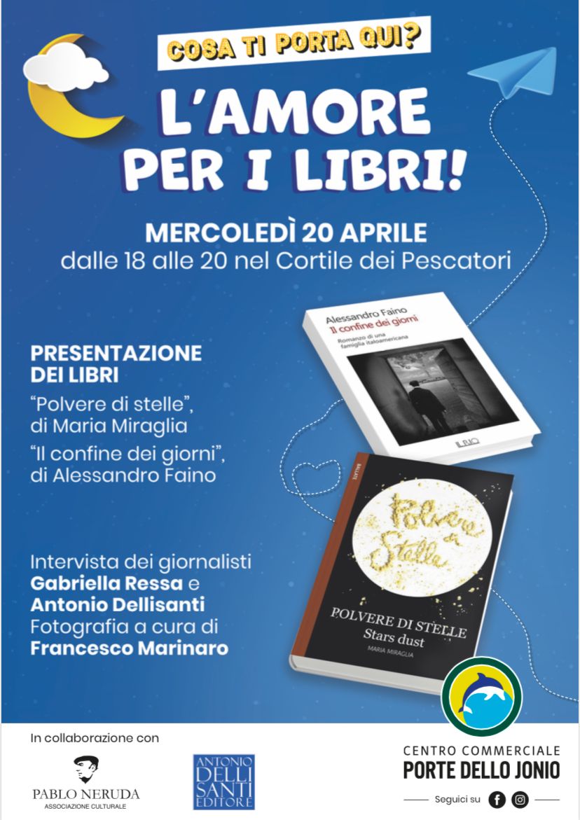 Taranto. NUOVO APPUNTAMENTO CON “ L’AMORE PER I LIBRI” CON GLI ARTISTI MARIA MIRAGLIA E ALESSANDRO  FAINO