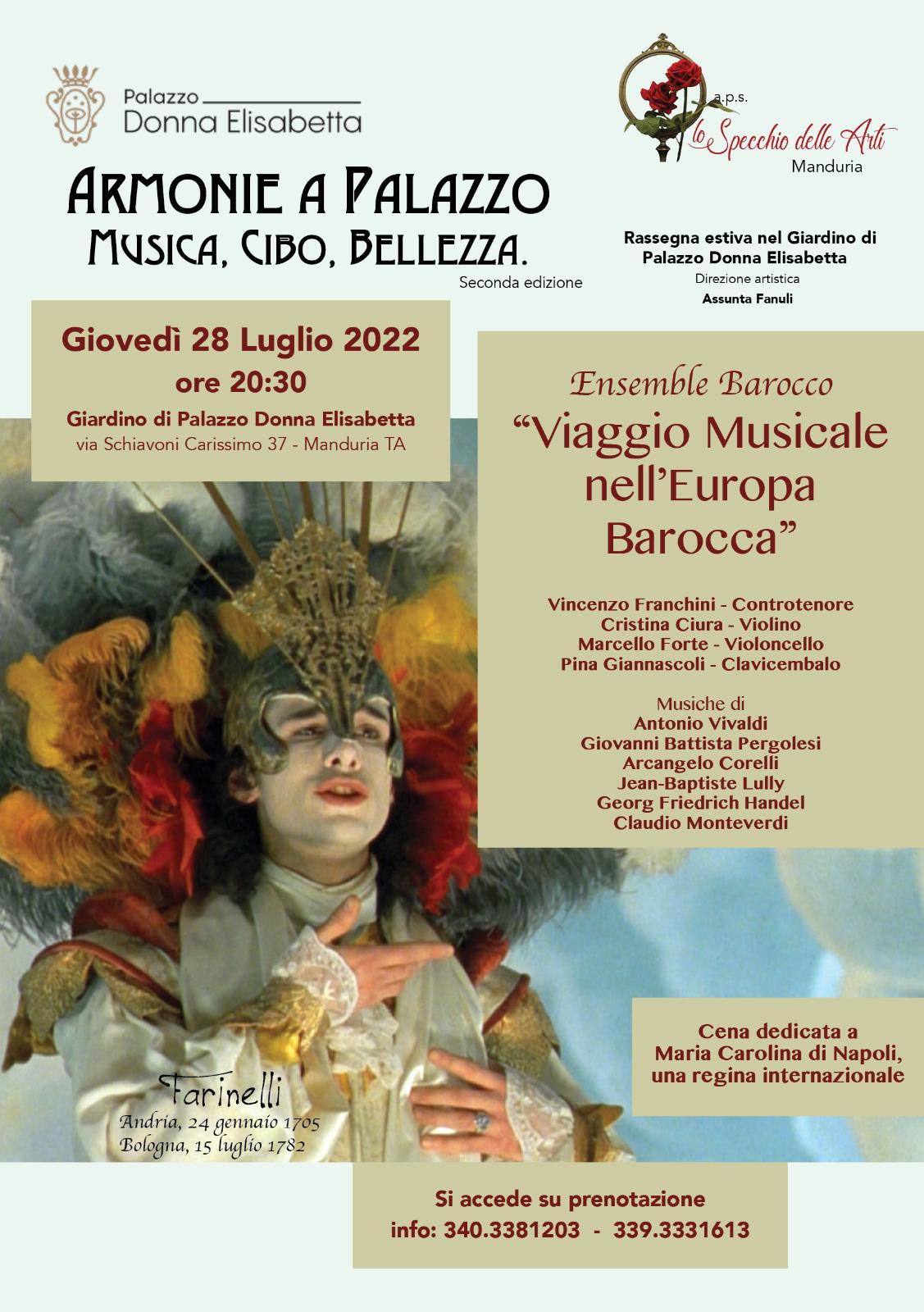 MANDURIA. Concerto del controtenore Vincenzo Franchini con “Viaggio Musicale nell’Europa Barocca”
