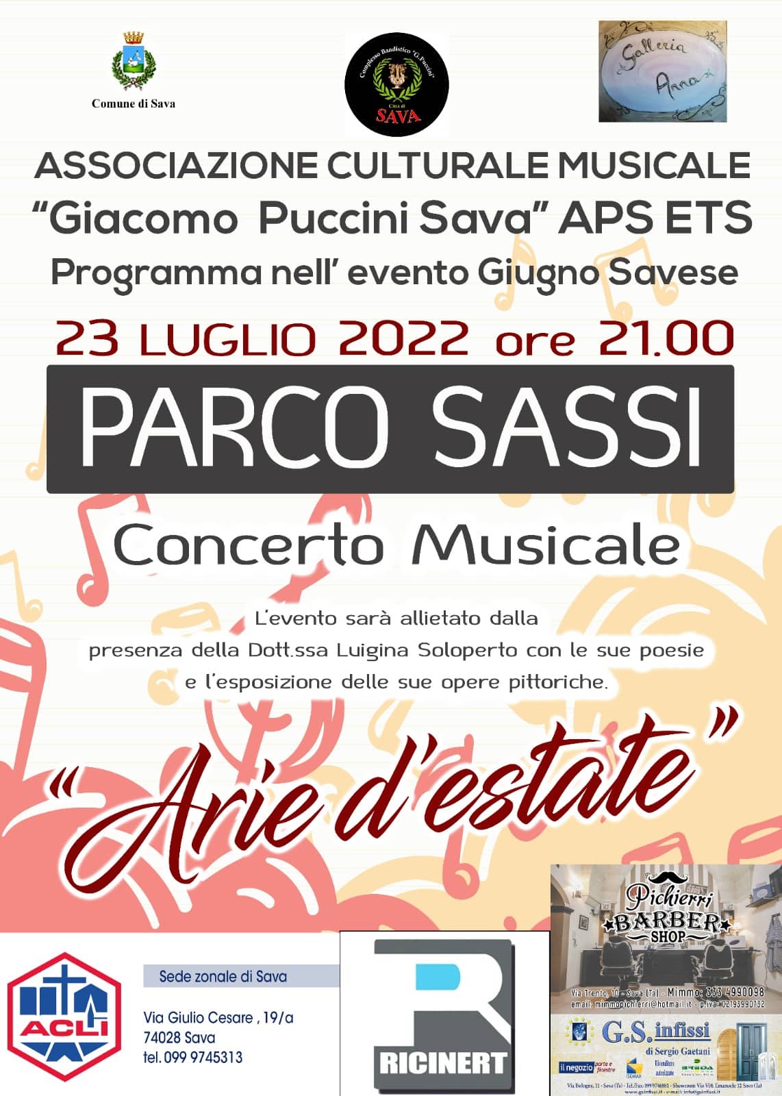 SAVA (Ta). Rassegna “Giugno Sapere 2022”. Concerto musicale organizzato dall’Associazione Musicale Giacomo Puccini Sava APS ETS