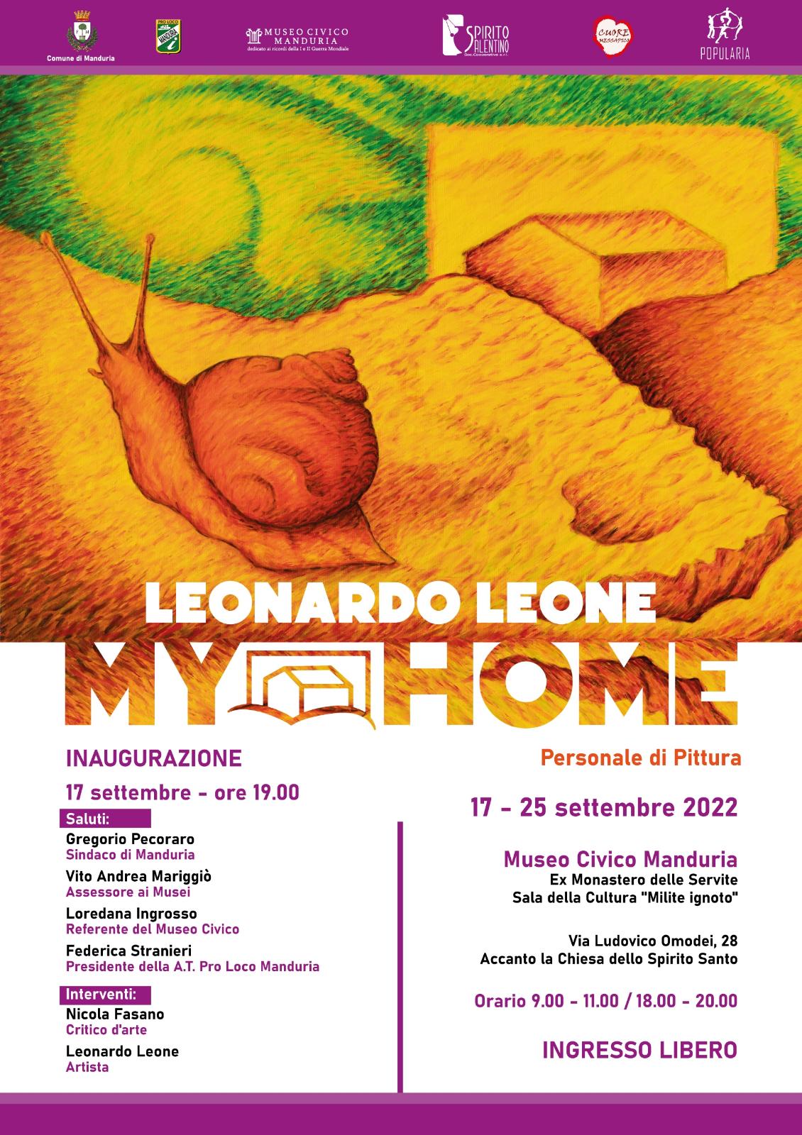 MANDURIA. Al Museo Civico  “MY HOME”, la nuova mostra personale di pittura di Leonardo Leone
