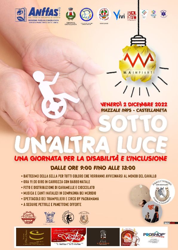 CASTELLANETA. Onlus Anffas: “SOTTO UN’ALTRA LUCE”, Una giornata per la disabilità e l’inclusione”