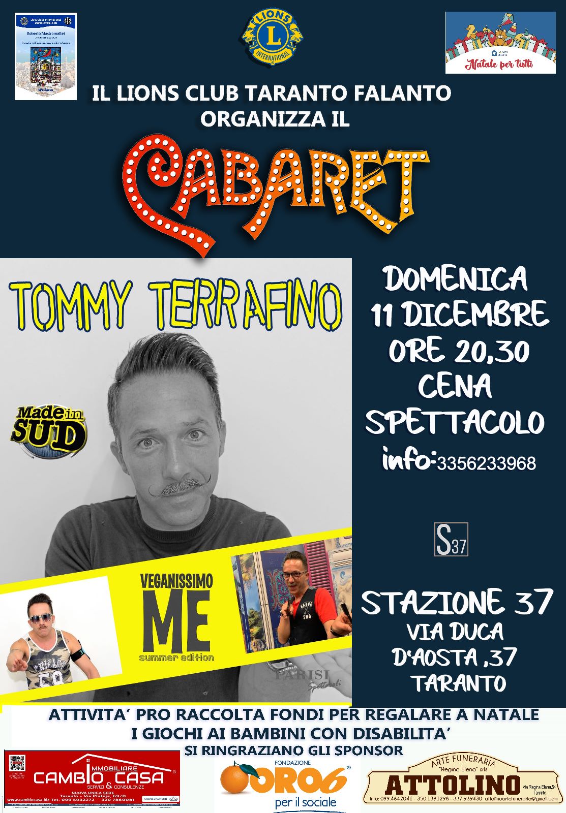 Il cabaret di beneficenza con Tommy Terrafino organizzato dal Lions Club Falanto Taranto